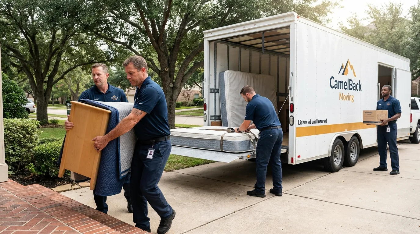 Crew loading residential truck for cross-state move from Talladega, AL